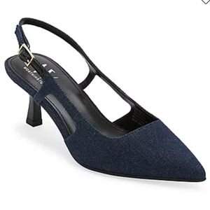 Worthington Womens Safira Pointed Toe Kitten Heel Pumps Sz 10 Denim